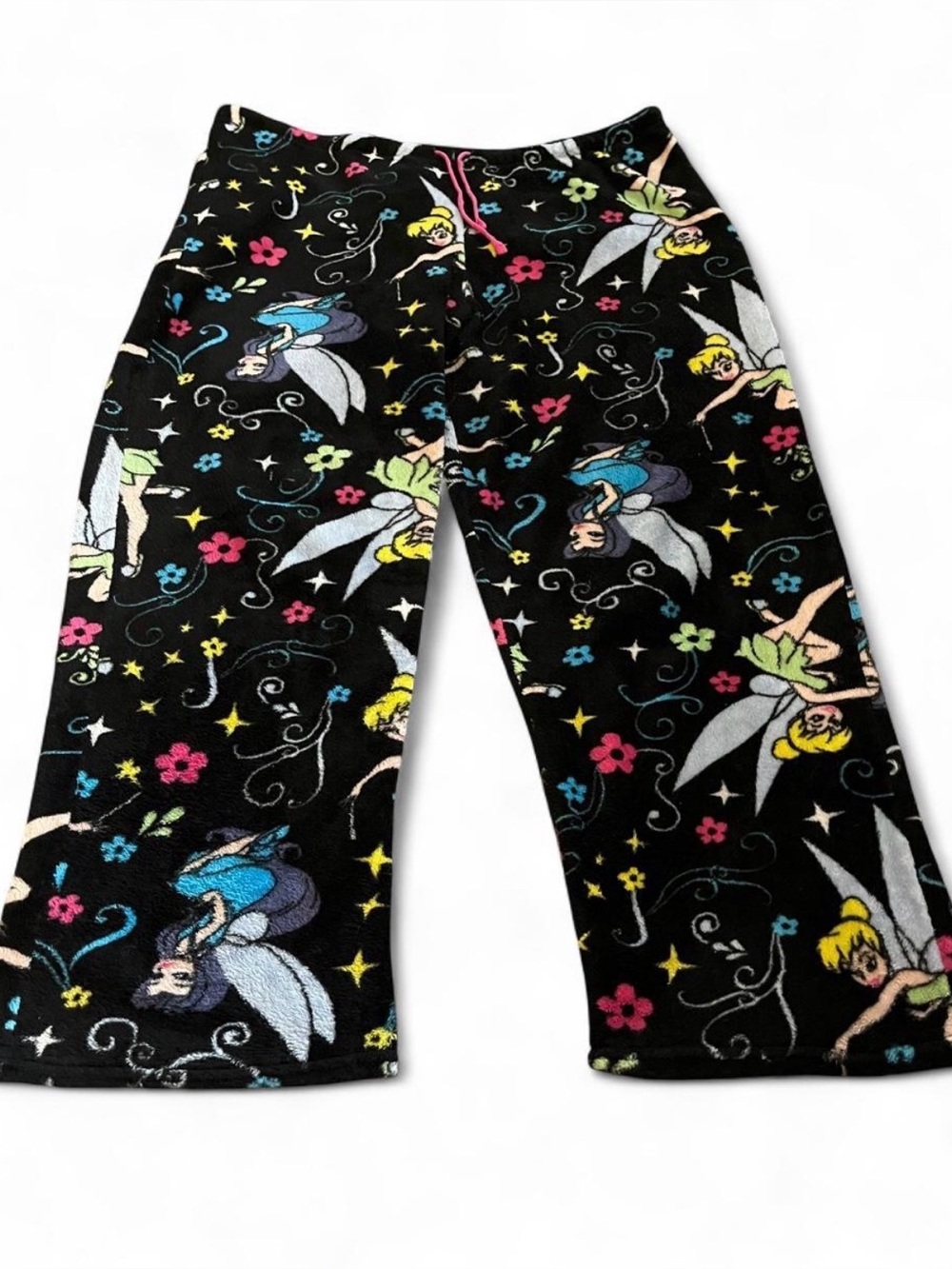 Women’s Vintage Disney FairiesTinker Bell Colorful Fleece Pajama Pants Size XL.
